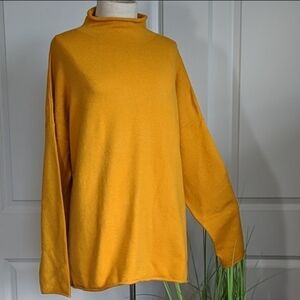 French Connection Sweater Mock Neck Long Sleeve Lightweight Yellow Orange L NWOT
